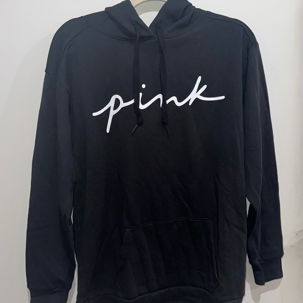 PINK Victoria's Secret Black Hoodie with White Logo